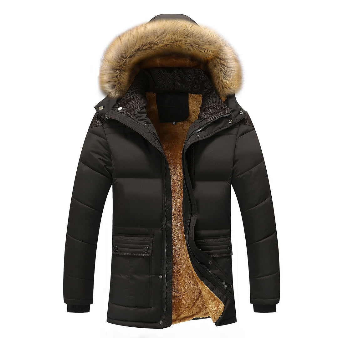 Herren Lang geschnittener Thermo-Parka mit Teddy-Innenfutter und abnehmbarem Kunstfellbesatz Nord Taschen