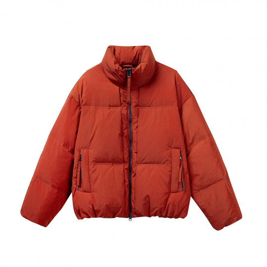 Damen Kurze Oversize-Steppjacke mit hohem Stehkragen und Kontrast-Reißverschluss Nord Taschen