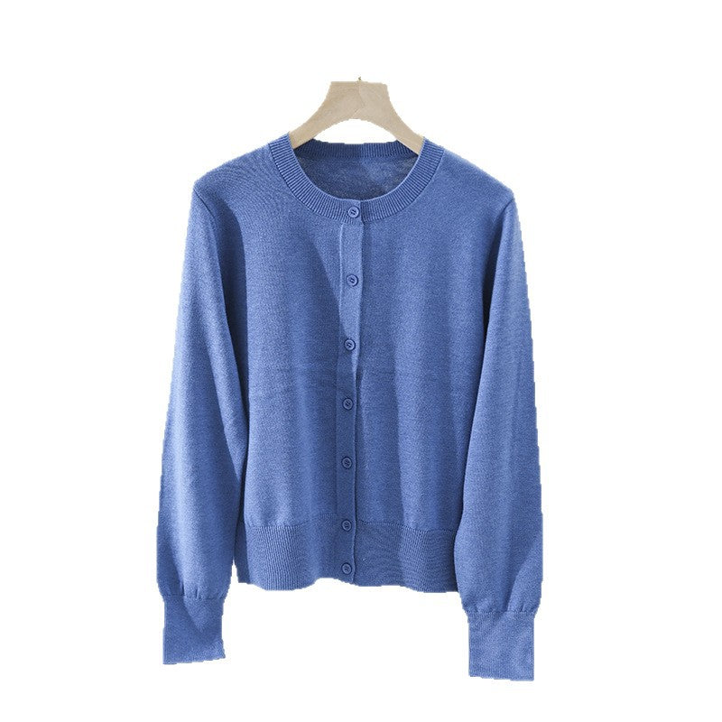 Damen Feiner Knopf-Cardigan mit Rundhalsausschnitt, schmaler Passform und Rippenabschlüssen Nord Taschen