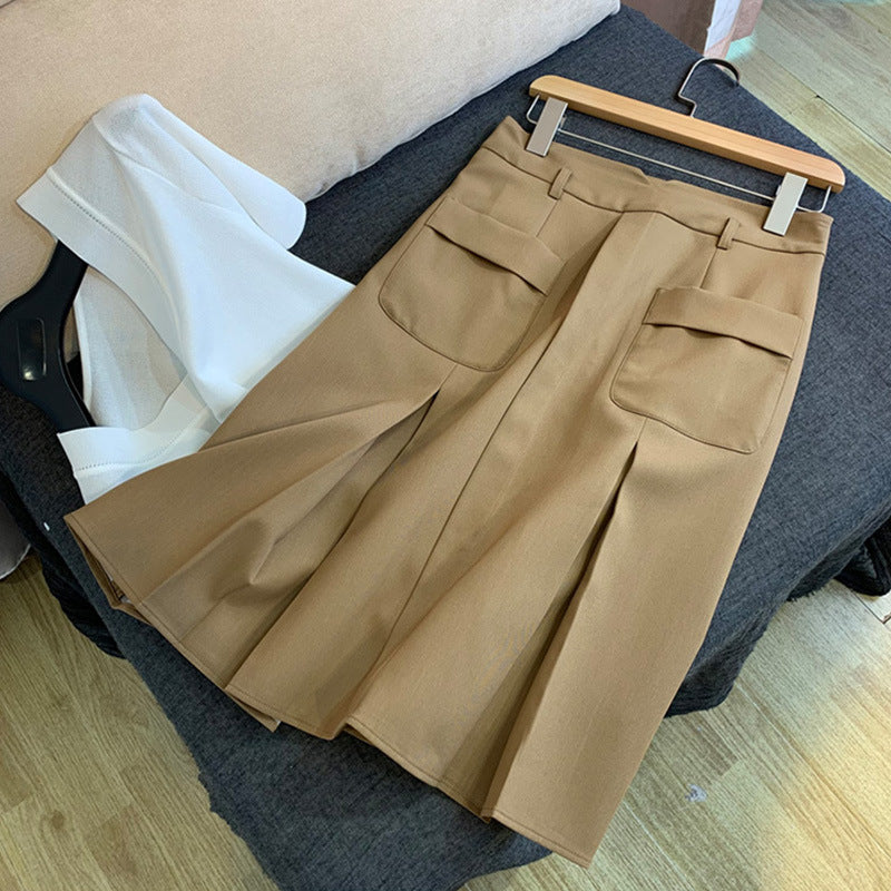 Damen Taillenhoher A‑Linien‑Midirock mit aufgesetzten Pattentaschen und Kellerfalten Nord Taschen