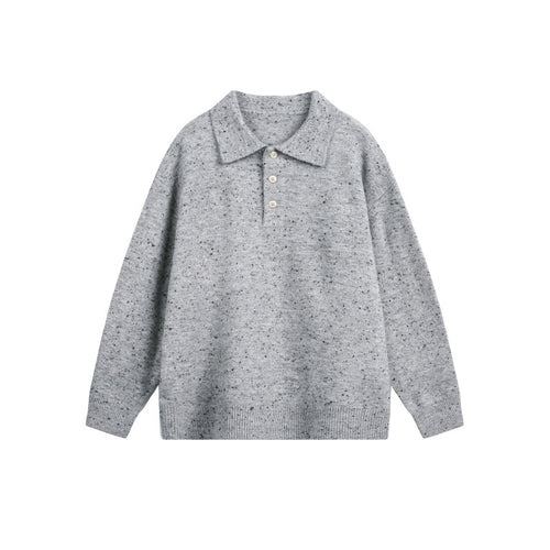 Damen Oversize-Polo-Pullover aus Mélange-Feinstrick mit Polokragen und Knopfleiste Nord Taschen