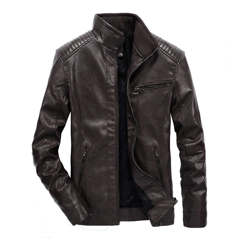 Herren schmal geschnittenes Kunstleder-Blouson mit hochschließendem Stehkragen und Schultersteppung Nord Taschen