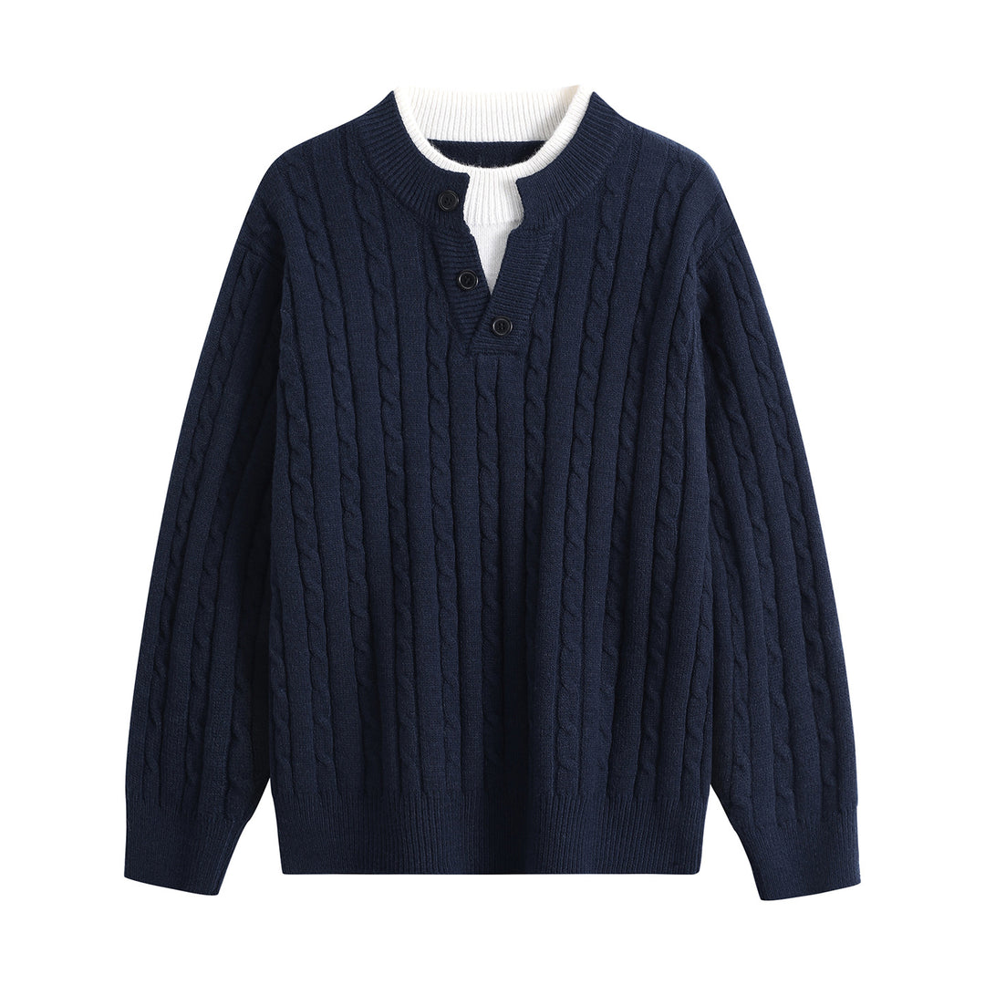 Damen Oversize Zopfstrick-Pullover mit Henley‑Kragen und Kontrastinnenkragen Nord Taschen