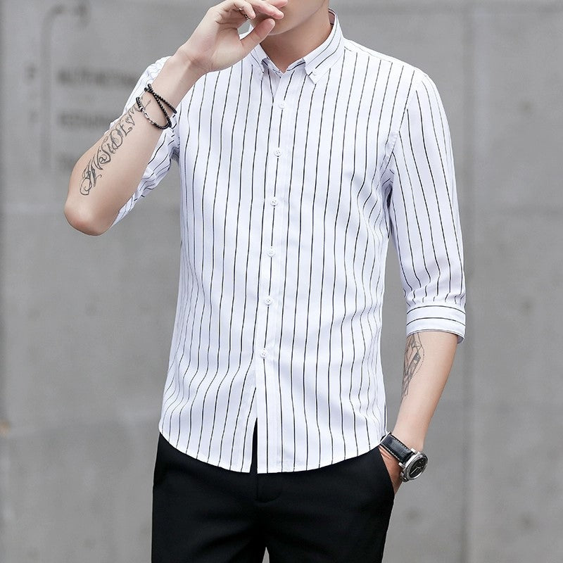 Herren Gestreiftes Button-Down-Hemd mit Kentkragen und Dreiviertelärmeln in tailliertem Casual-Schnitt Nord Taschen