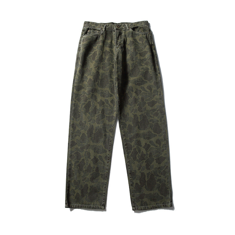 Herren Boxy-Jeansjacke im Camouflage-Muster mit Kontrastkragen und Mehrfachtaschen Nord Taschen