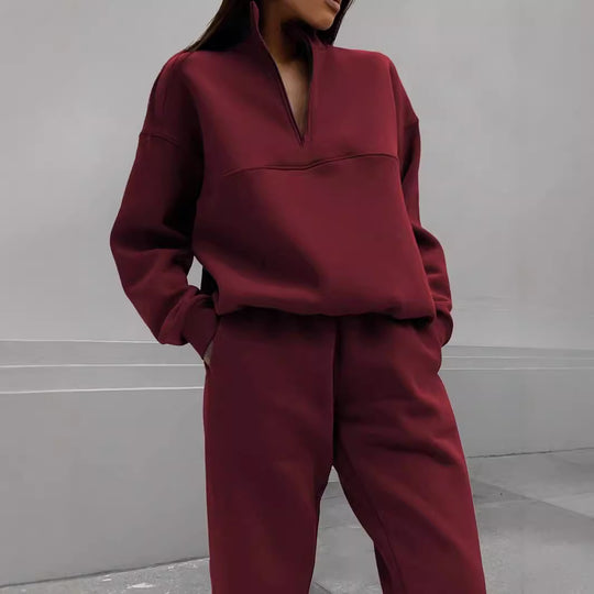 Damen Oversized Half-Zip Lounge-Set aus French-Terry mit hohem Stehkragen Nord Taschen