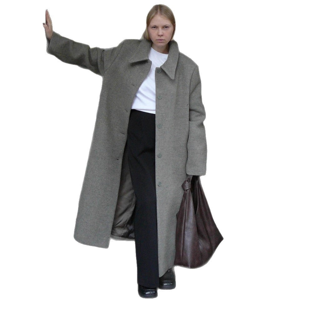 Damen Midilanger Wollmix-Mantel mit integriertem Loop-Schal Nord Taschen