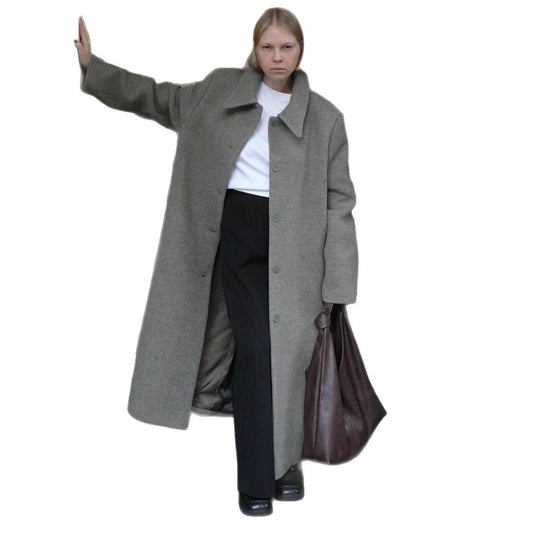 Damen Midilanger Wollmix-Mantel mit integriertem Loop-Schal Nord Taschen