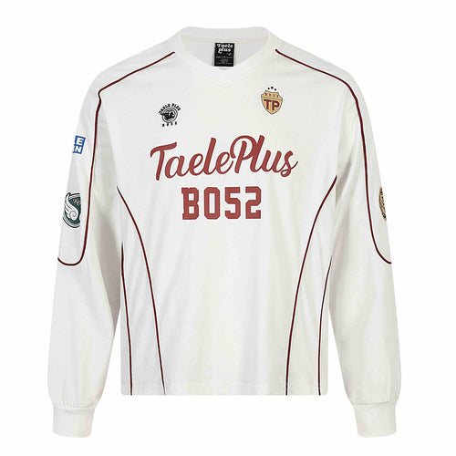Herren Retro-inspiriertes Langarm-Fußballtrikot mit V-Ausschnitt und Kontrastpaspeln Nord Taschen