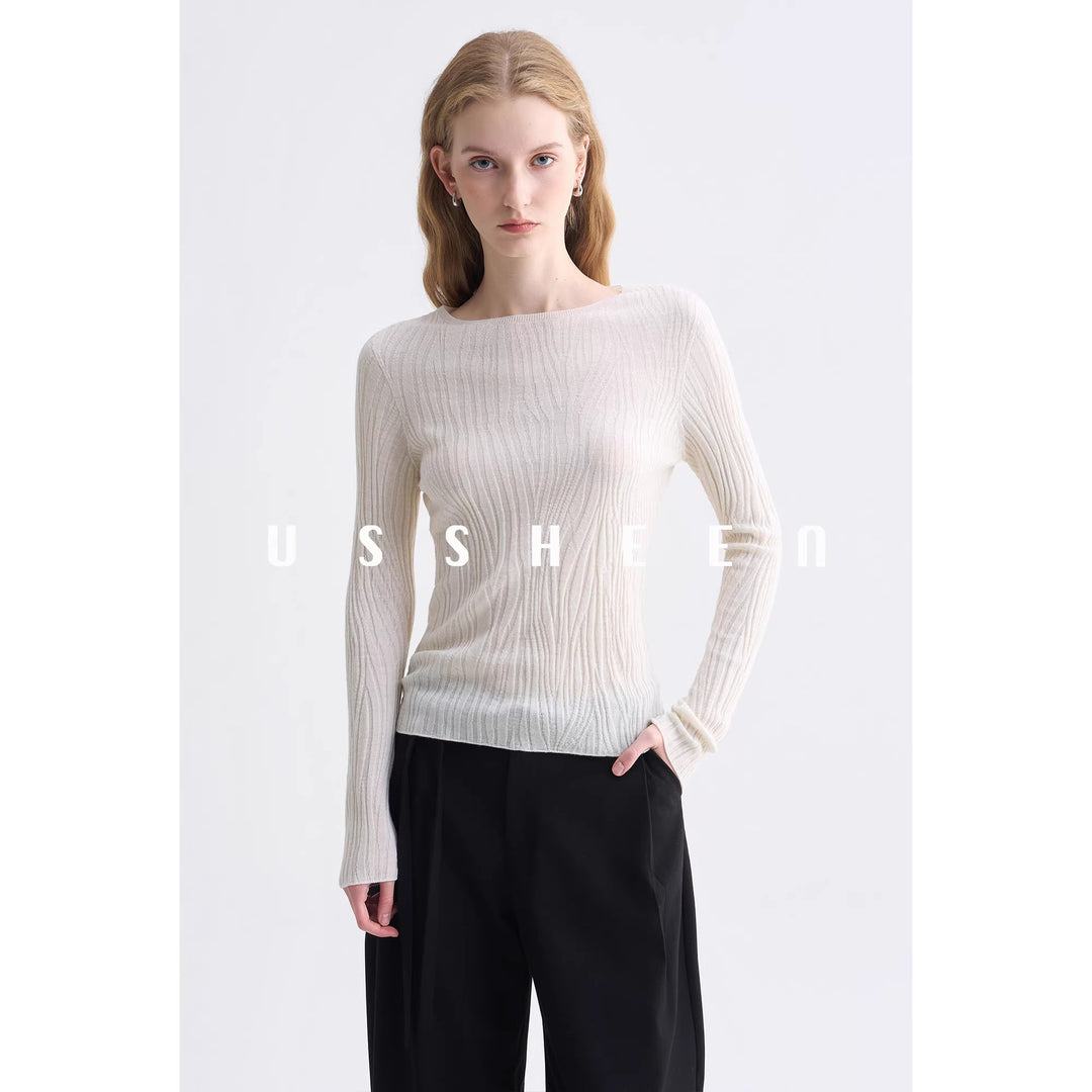Damen Feinstrick-Longsleeve mit Boot-Ausschnitt und Strukturstrick Nord Taschen