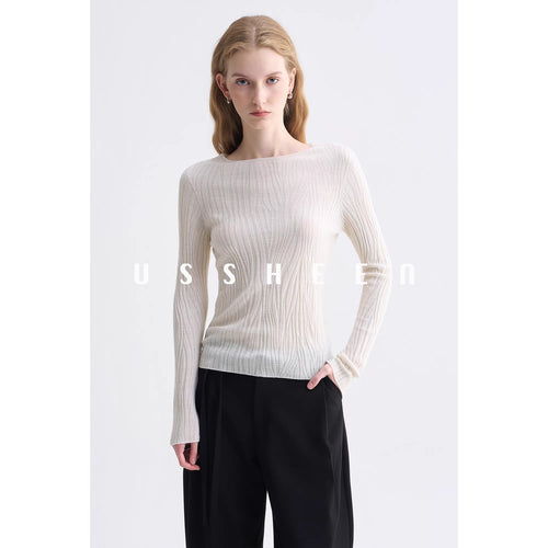 Damen Feinstrick-Longsleeve mit Boot-Ausschnitt und Strukturstrick Nord Taschen