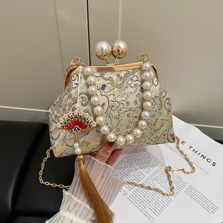 Damen elegante Clutch-Tasche mit floralem Muster und Perlenakzenten Nord Taschen