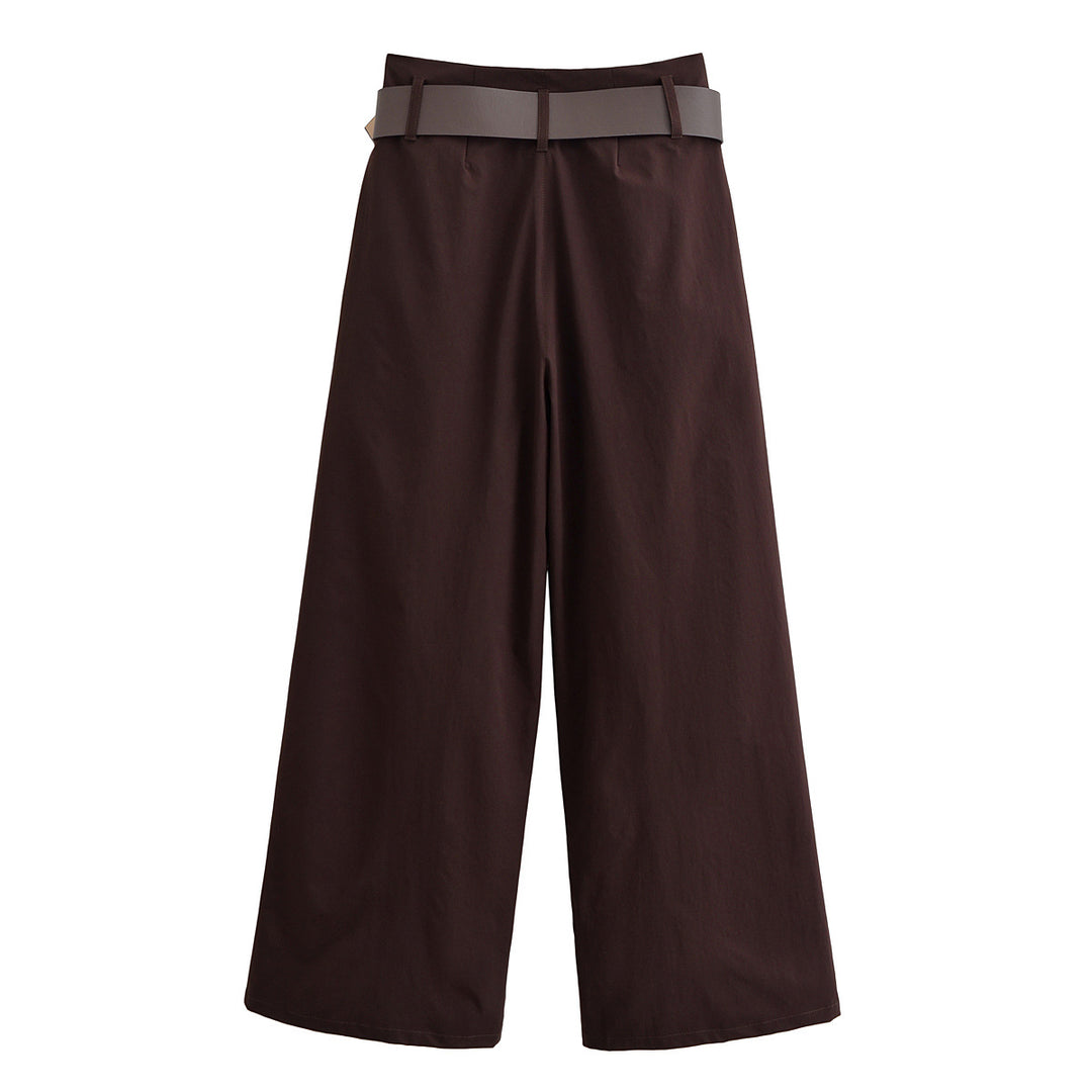 Damen hochtaillierte Culotte-Hose mit weitem Bein, Bundfalten und Statement-Gürtel Nord Taschen