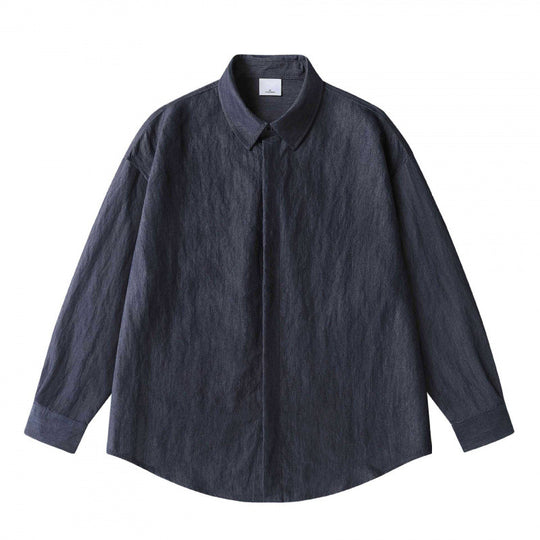 Unisex Oversize Leinenhemd mit verdeckter Knopfleiste und überschnittener Schulter Nord Taschen