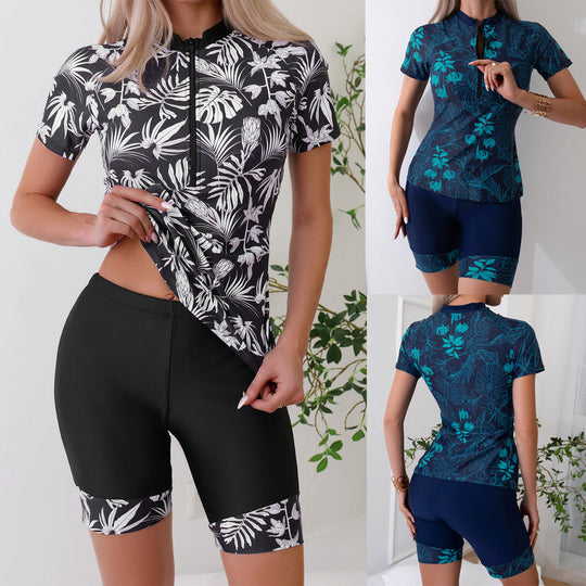 Damen Sportlicher Zweiteiler Badeanzug mit modernem Floral-Design Nord Taschen