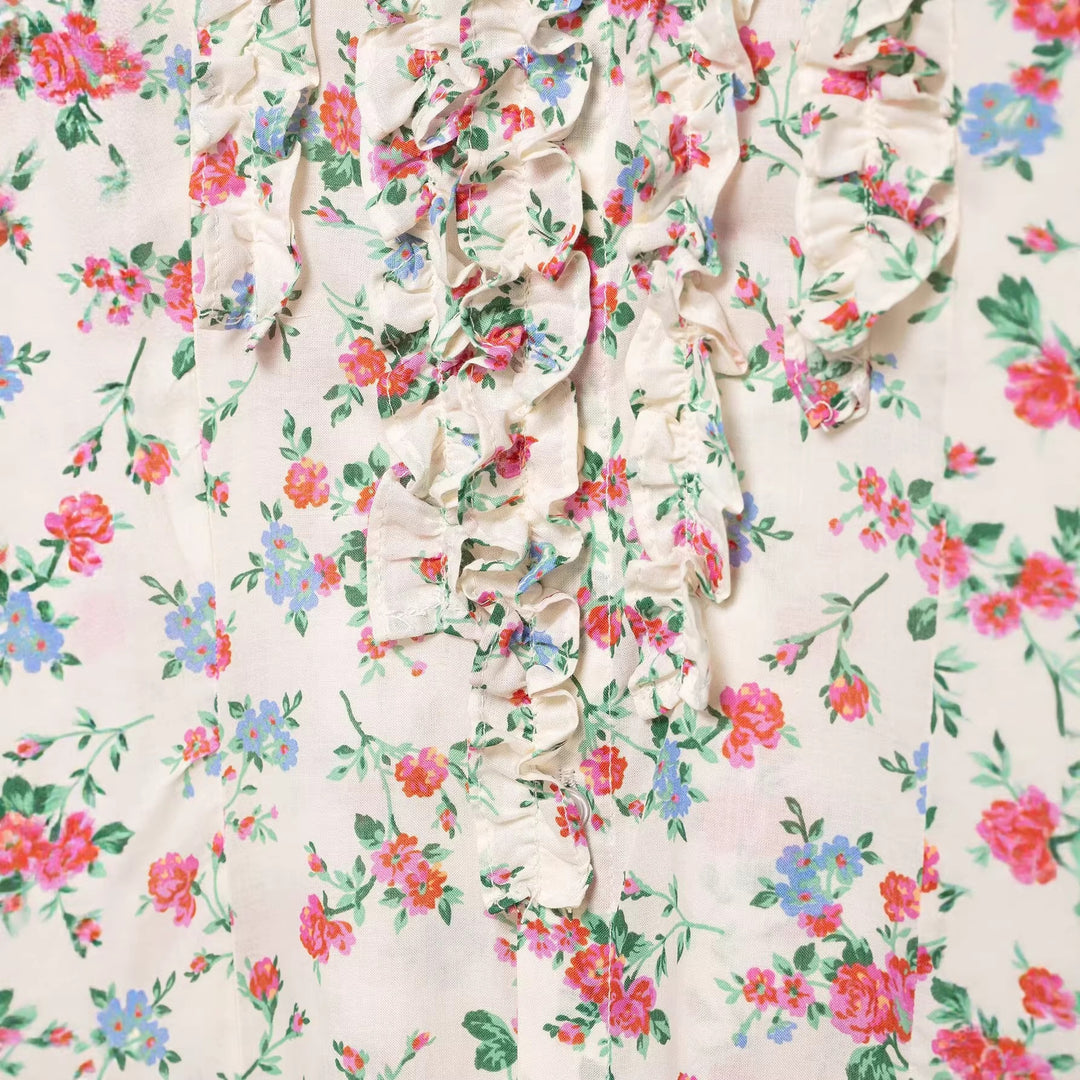 Damen Rüschenbluse mit floralem Allover-Print und Hemdkragen Nord Taschen