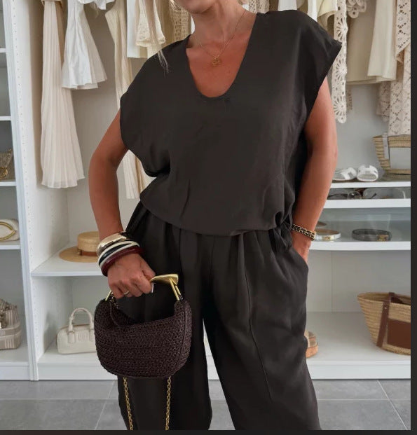 Damen lässiger Jumpsuit mit elastischem Bund und praktischen Taschen