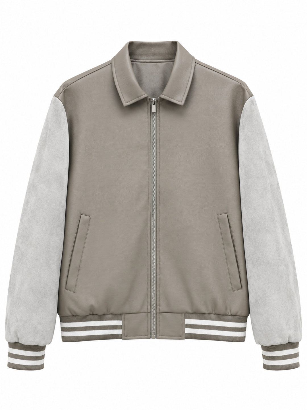 Herren Retro Letterman‑Bomber mit glattem Kunstlederkörper und Veloursärmmel-Detail Nord Taschen