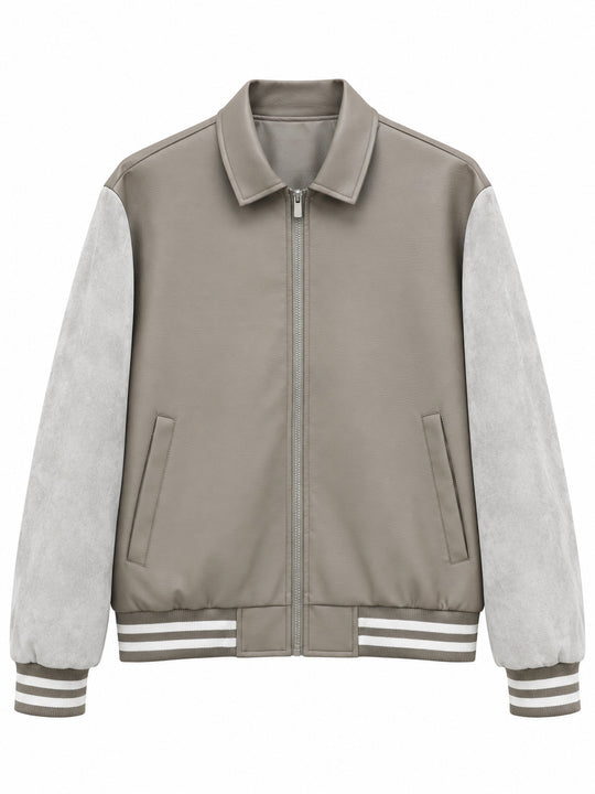 Herren Retro Letterman‑Bomber mit glattem Kunstlederkörper und Veloursärmmel-Detail Nord Taschen