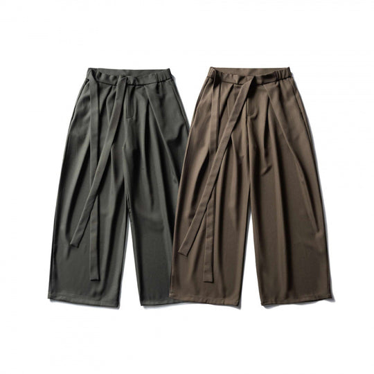 Damen Weite Culotte-Hose mit hoher Taille, Bundfalten und Bindegürtel Nord Taschen