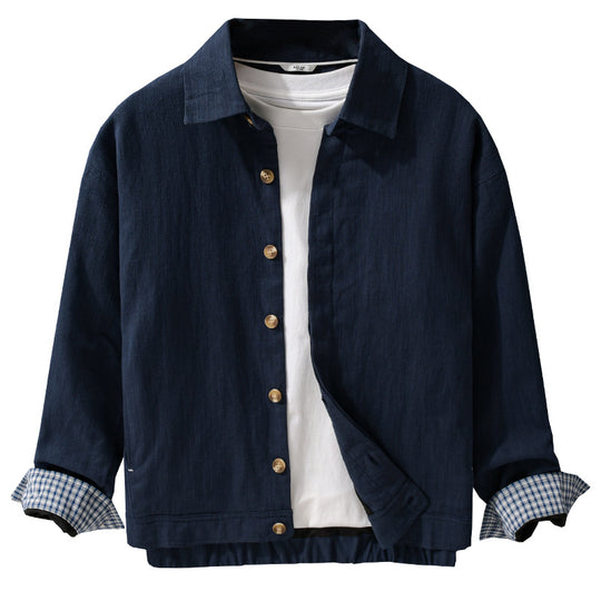 Herren Leichte Leinen-Überhemd-Jacke mit Hemdkragen und verdeckter Knopfleiste Nord Taschen