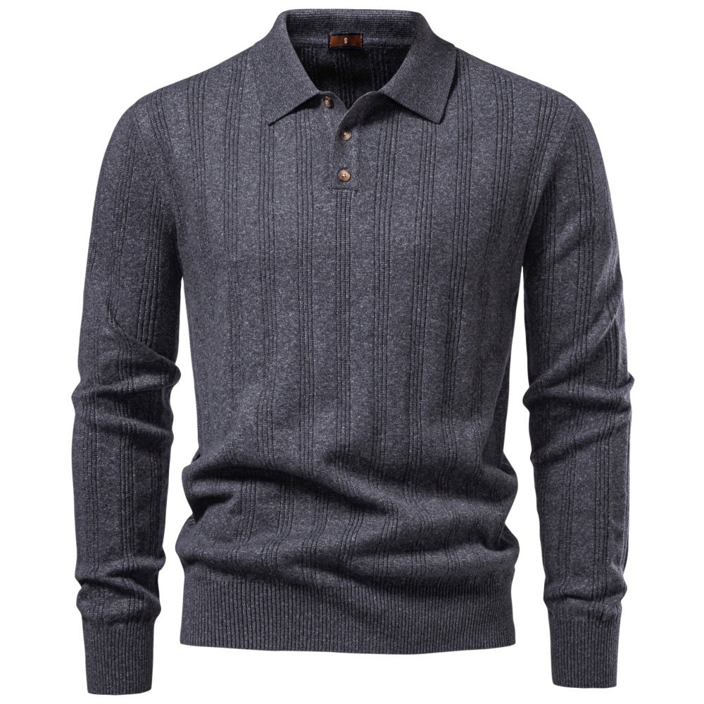 Herren Langarm-Feinstrick-Poloshirt mit Strukturstreifen und geripptem Saum Nord Taschen