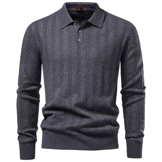 Herren Langarm-Feinstrick-Poloshirt mit Strukturstreifen und geripptem Saum Nord Taschen