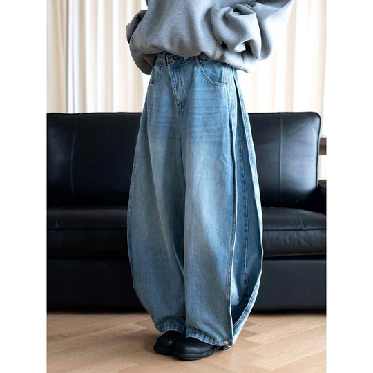 Damen Weite Jeanshose mit hohem Bund, tiefem Schritt und weitem Bein Nord Taschen