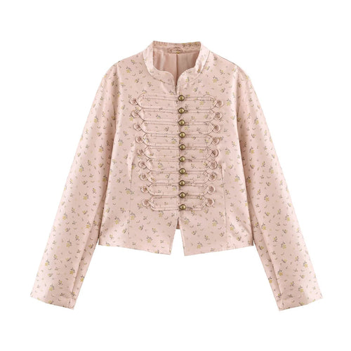 Damen Kurzblouson im romantischen Militärstil mit Blumenjacquard und dekorativen Kordelschließen Nord Taschen