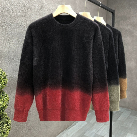 Herren Flauschiger Farbverlauf-Pullover aus Mohair-Mix mit Rundhals und geradem Schnitt Nord Taschen