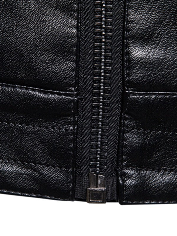 Herren Slim-Fit Bikerjacke in Lederoptik mit asymmetrischem Reißverschluss und Reverskragen Nord Taschen