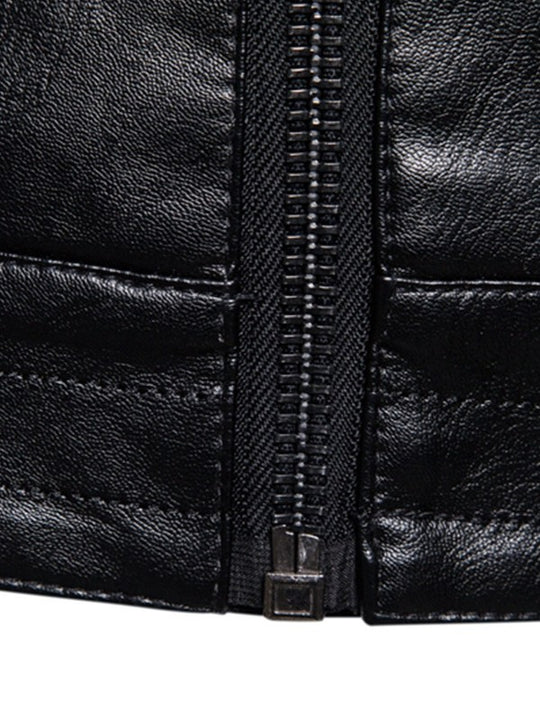 Herren Slim-Fit Bikerjacke in Lederoptik mit asymmetrischem Reißverschluss und Reverskragen Nord Taschen