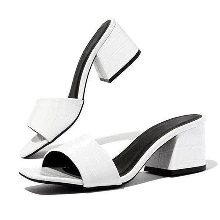 Damen elegante Blockabsatz-Sandalen mit zeitlosem Krokodilleder-Riemen