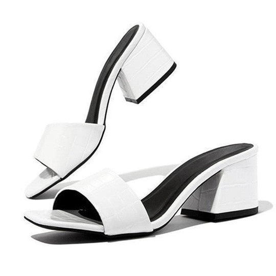 Damen elegante Blockabsatz-Sandalen mit zeitlosem Krokodilleder-Riemen