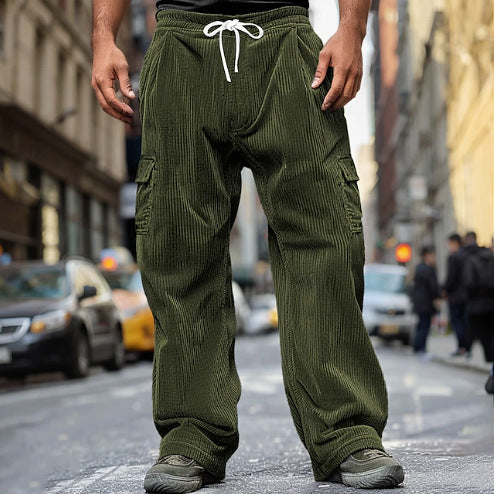 Herren Cord-Optik Cargo-Jogger mit Tunnelzug, elastischem Bund und aufgesetzten Klapptaschen Nord Taschen