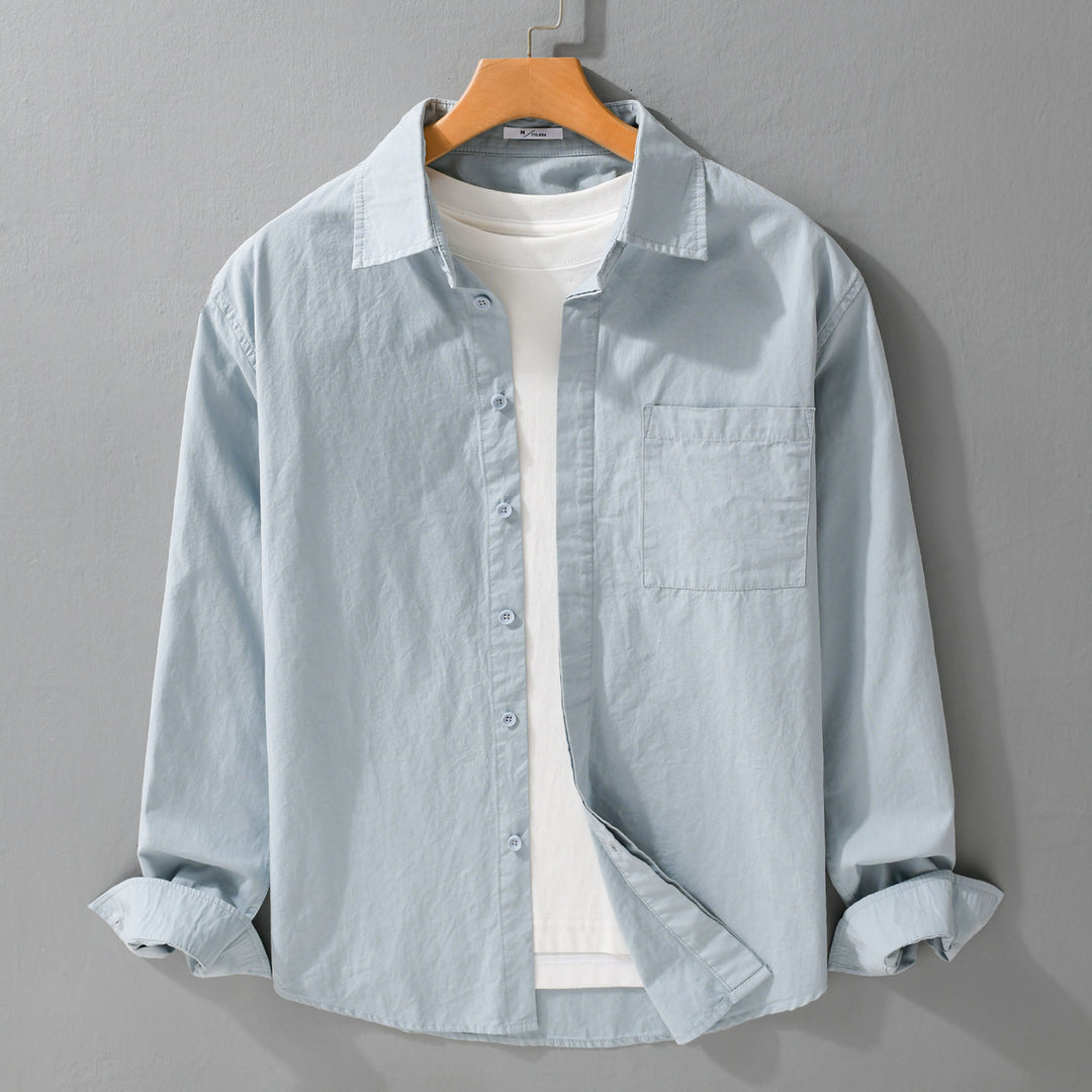 Herren Relaxed-Fit Baumwoll-Overshirt mit Kentkragen und Brusttasche Nord Taschen