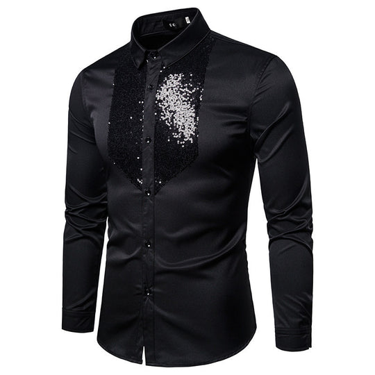 Herren Elegantes Hemd mit Pailletten-Brustplatte und tailliertem Schnitt Nord Taschen