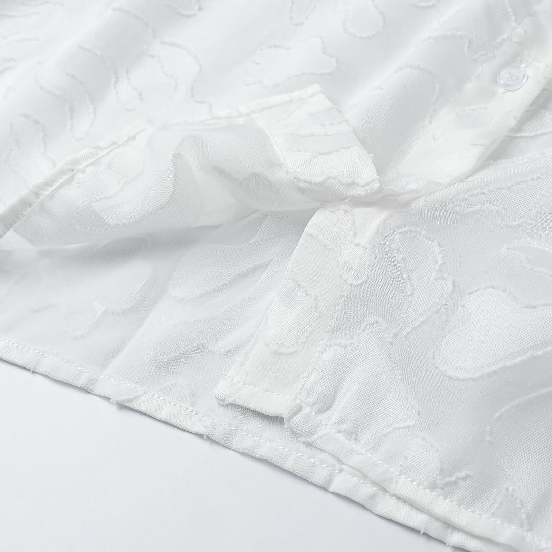 Damen Transparente Organza-Bluse mit weitem Schnitt, Volumenärmeln und Hemdkragen Nord Taschen