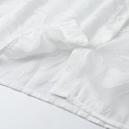 Damen Transparente Organza-Bluse mit weitem Schnitt, Volumenärmeln und Hemdkragen Nord Taschen