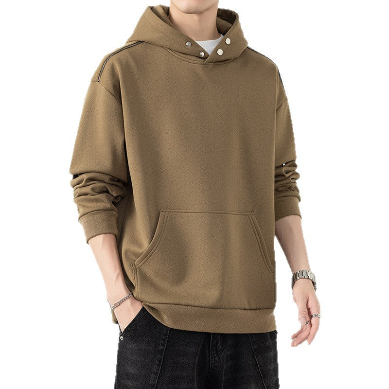 Herren Oversize-Kapuzenpullover mit Kängurutasche & Druckknopf-Hals Nord Taschen