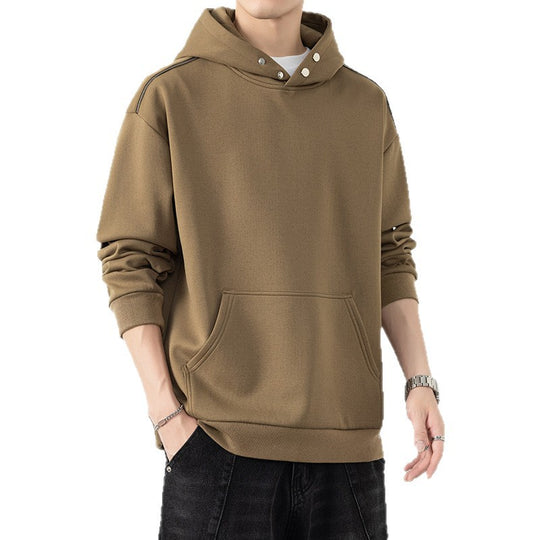 Herren Oversize-Kapuzenpullover mit Kängurutasche & Druckknopf-Hals Nord Taschen