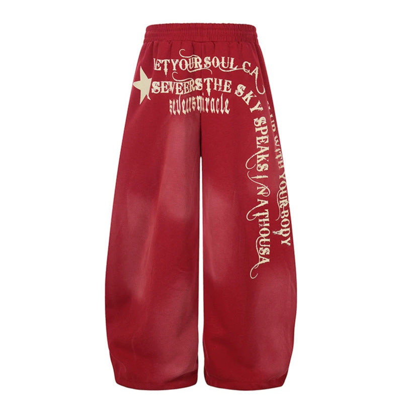 Damen Weite Palazzo-Jogginghose mit Komfortbund, Kordelzug und typografischem Seitenprint Nord Taschen