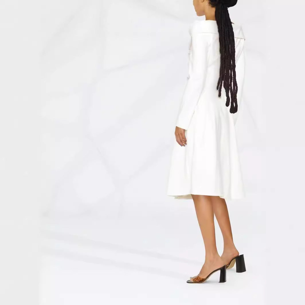 Damen Maxikleid im Mantel‑Look mit Carmenkragen und Doppelreihe Nord Taschen