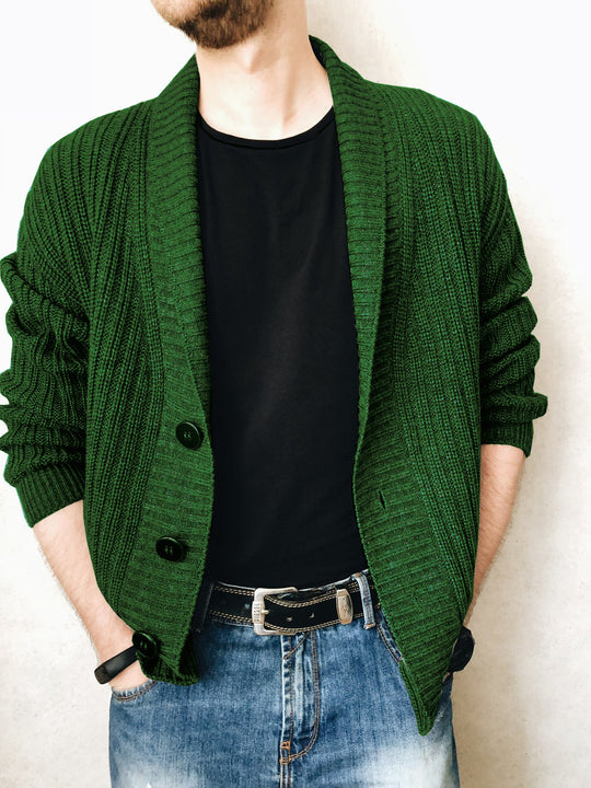 Herren Strickcardigan mit Schalkragen und Knopfleiste Nord Taschen