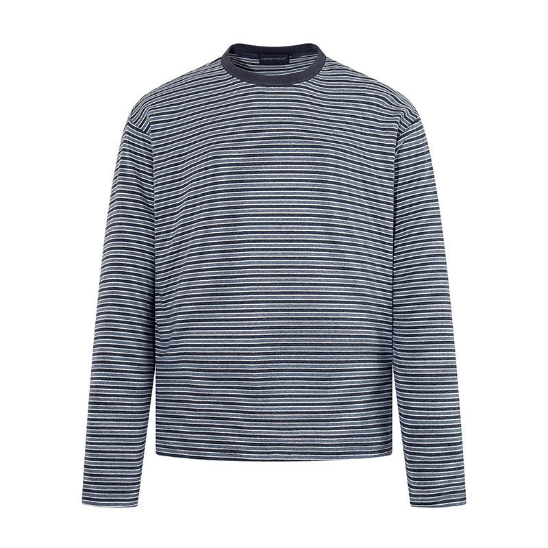 Herren Gestreiftes Langarmshirt aus Baumwollmischung mit Rundhalsausschnitt und Relaxed-Fit Nord Taschen