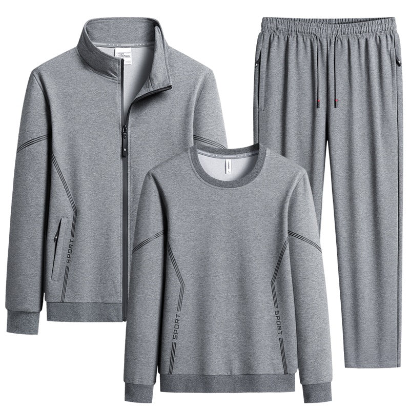 Herren Dreiteiliges Performance-Trainingsset mit Stehkragen-Zipjacke, Rundhals-Sweater & tapered Jogginghose Nord Taschen