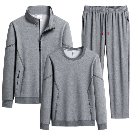 Herren Dreiteiliges Performance-Trainingsset mit Stehkragen-Zipjacke, Rundhals-Sweater & tapered Jogginghose Nord Taschen