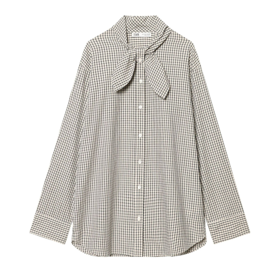 Damen Kariertes Blusenshirt mit Schleifenkragen und lässiger Passform Nord Taschen