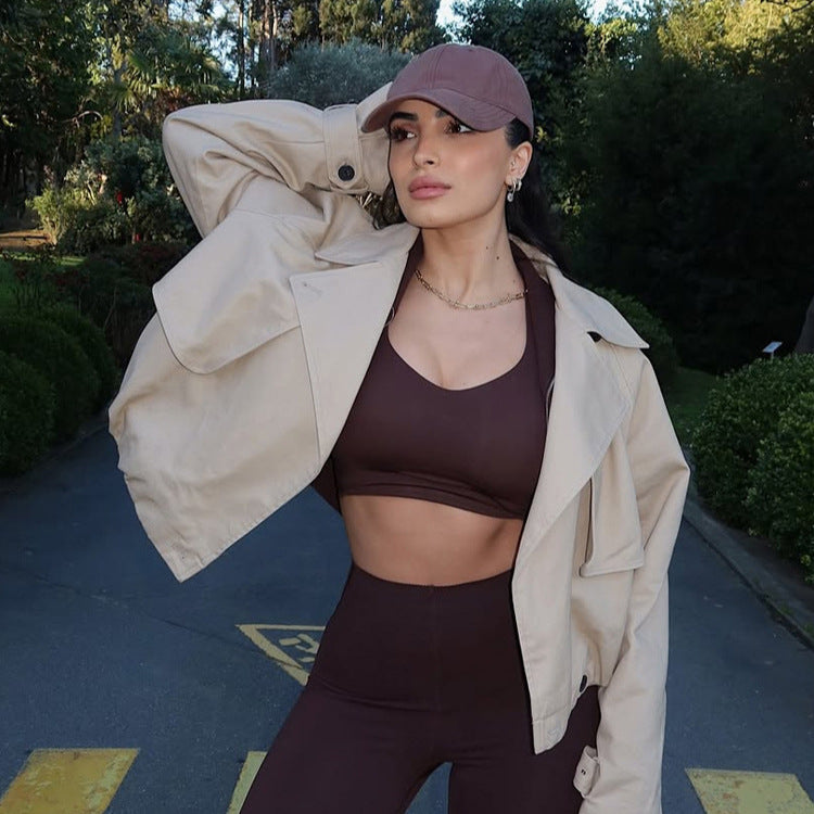Damen Leichte Cropped-Übergangsjacke im Utility-Stil mit Hemdkragen und Tunnelzug Nord Taschen