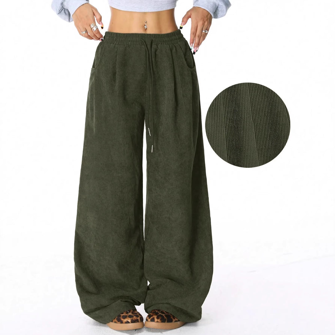 Damen Weite Cordhose mit Gummibund, Tunnelzug und Eingrifftaschen Nord Taschen
